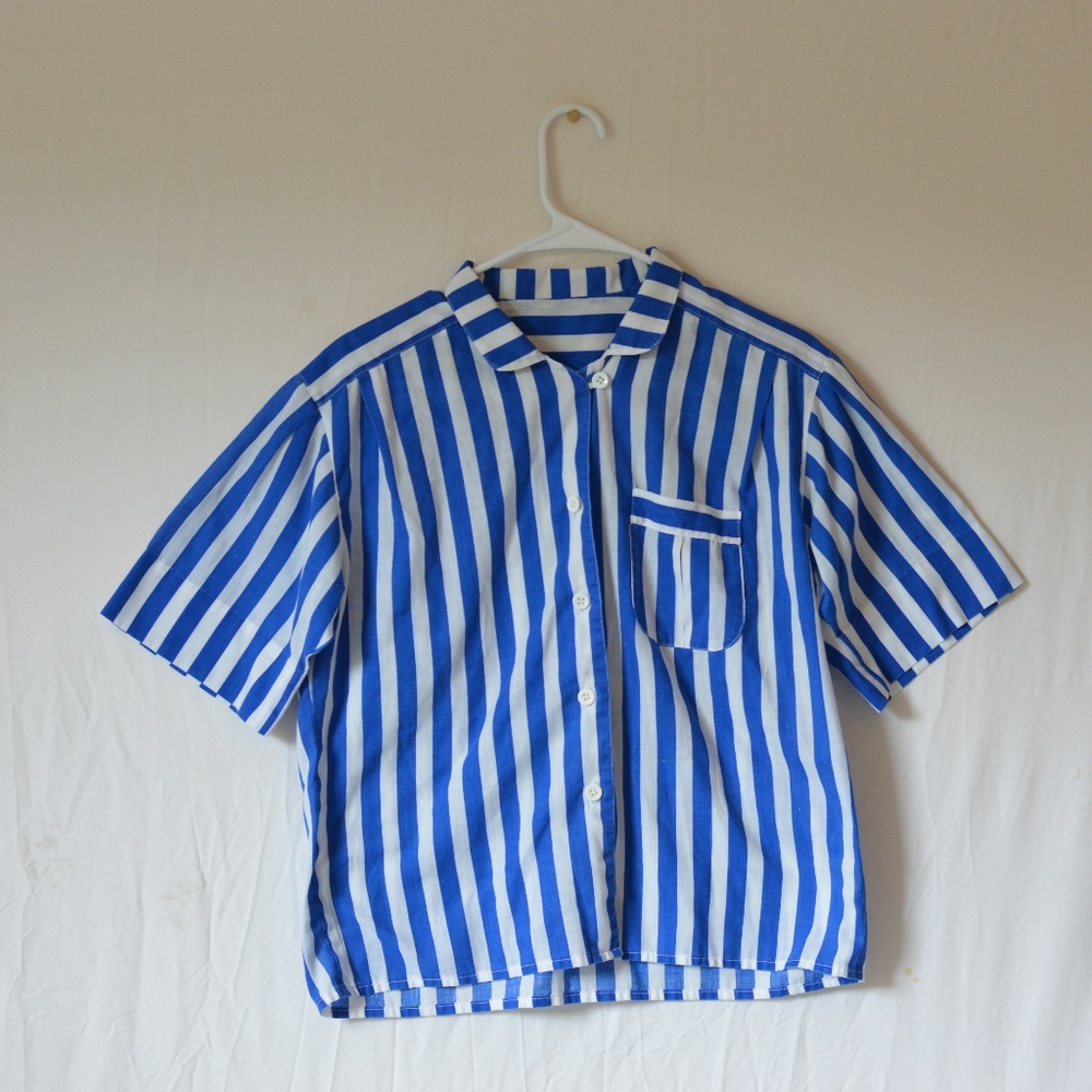 Blue + White Striped Button Up THRIFTED